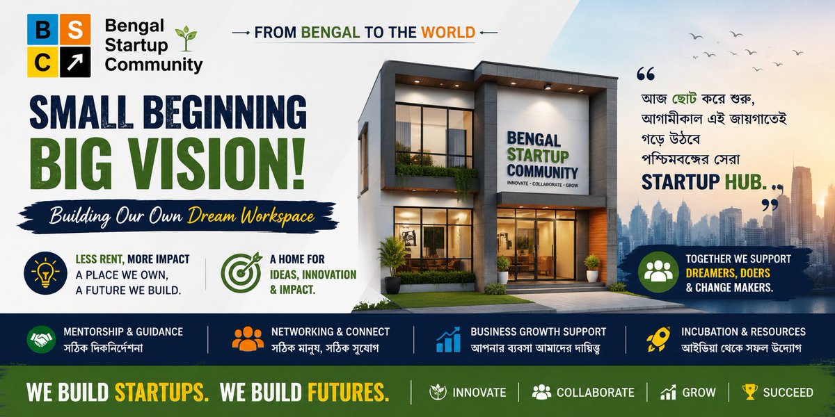 BengalStartup's tweet photo. Start small. Think big. Scale smart.
Your startup doesn't need to be perfect on Day 1—it needs to keep improving every day.
From Bengal 🇮🇳 To The World 🌍

#Startups #Founder #BusinessGrowth #Innovation #BengalStartupCommunity 
#BengalStartups #VeladaDelAñoVI https://t.co/hwtQo3niut