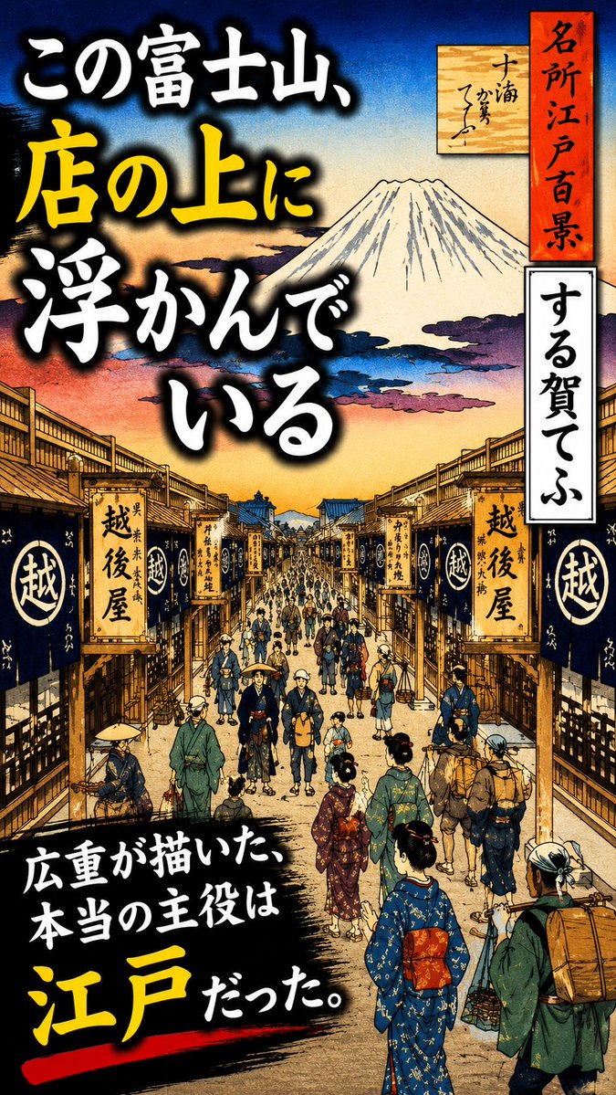 するがてふ　商店街　東京中央区　富士山と人々の浮世絵　歌川広重　江戸百景 印刷物