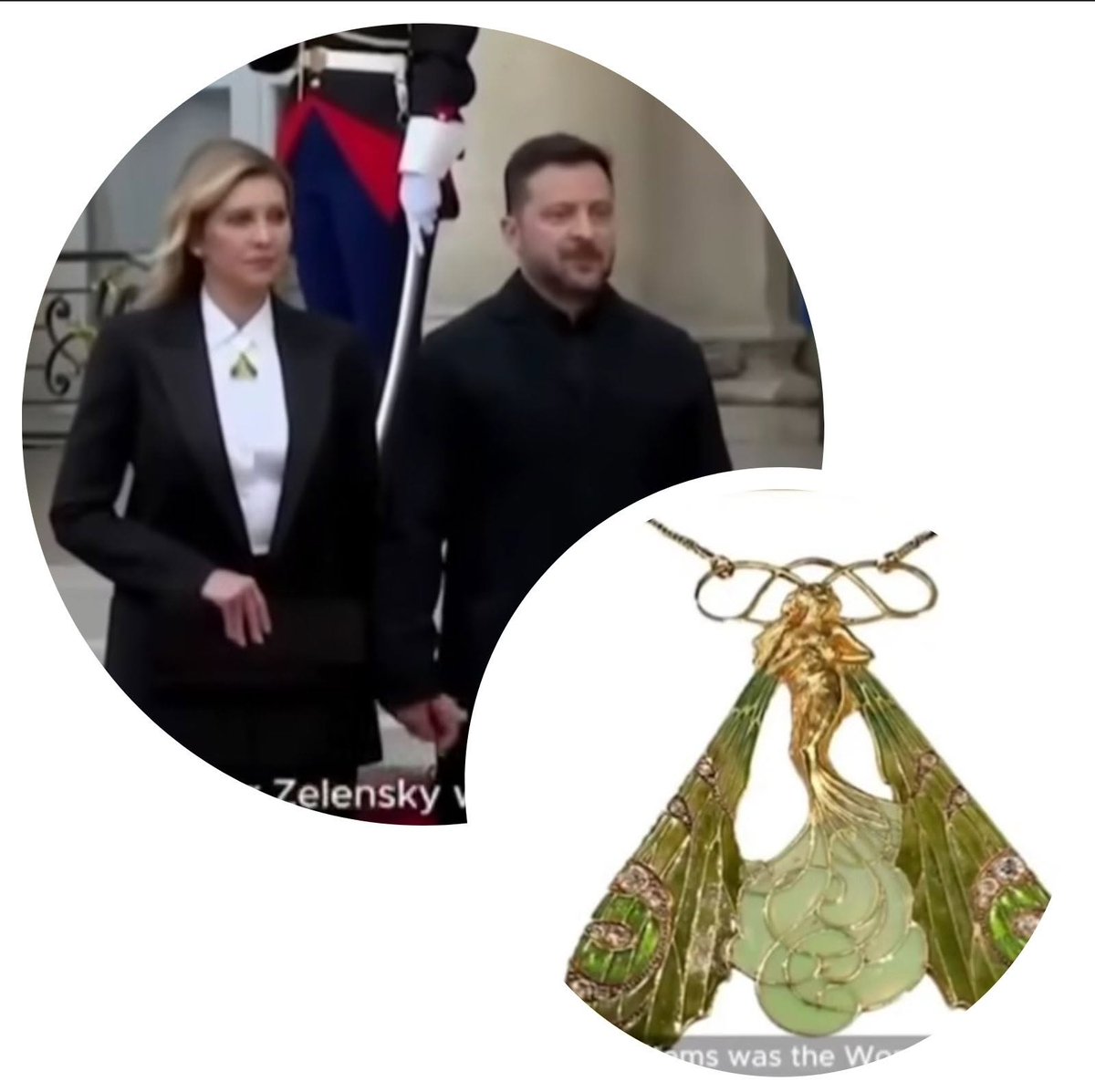 daniel_gugger's tweet photo. 888 Bei ihrer Ankunft zum Treffen der Koalition der Willigen trug Selenskyjs Frau den Anhänger „Libellenfrau“, ein Kunstwerk von René Lalique.

Dieser Anhänger wurde zusammen mit 20 weiteren Jugendstil-Stücken im Juli aus dem Lalique-Museum gestohlen.

Die gestohlenen Kunstwerke und Schmuckstücke haben einen Wert von über 4 Millionen Euro. 

Die Halskette, die die Frau des Terroristen und Kriegsverbrechers Selenskyj trug, ist etwa 800.000 Euro wert.

Es ist unklar, wie dieses gestohlene Kunstwerk an ihren Hals gelangte, aber das Absurdeste ist, dass scheinbar niemand zur Rechenschaft gezogen wird.

Seit 2022 haben die Selenskyjs ein geschätztes Vermögen von über 3 Milliarden Euro angehäuft.

Sie haben Dutzende von Villen, Yachten, Schmuck und Autos gekauft und Milliarden in bar auf Offshore-Konten in Panama und Nassau angehäuft. 

Niemand wird zur Rechenschaft gezogen ? Wirklich ?