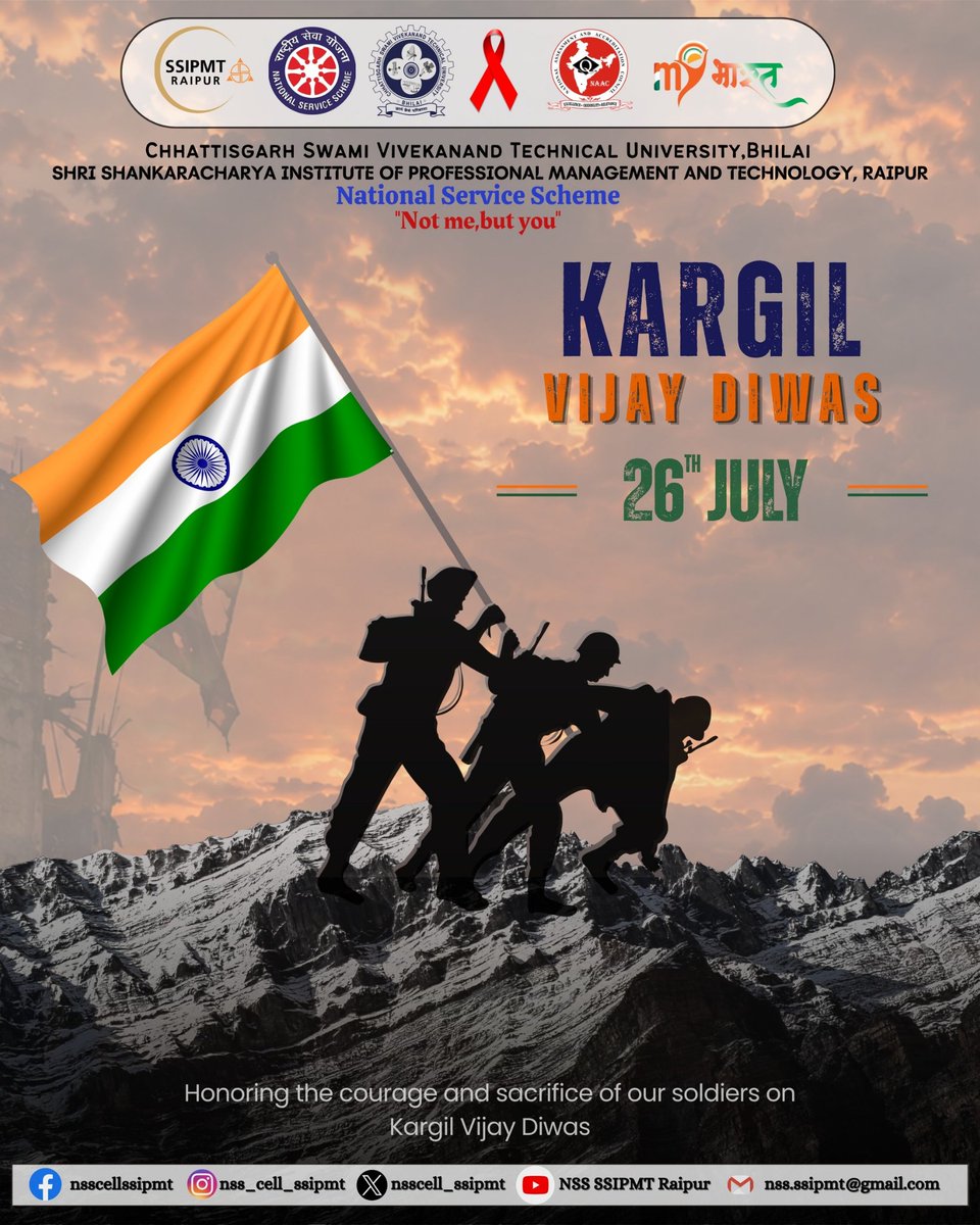 nsscell_ssipmt's tweet photo. Jai Hind! 🇮🇳
 Saluting the unmatched courage, sacrifice, and spirit of our brave soldiers who made victory possible. Kargil Vijay Diwas reminds us that freedom is earned through valor. 🫡❤️ https://t.co/Hbh6YrbCkv