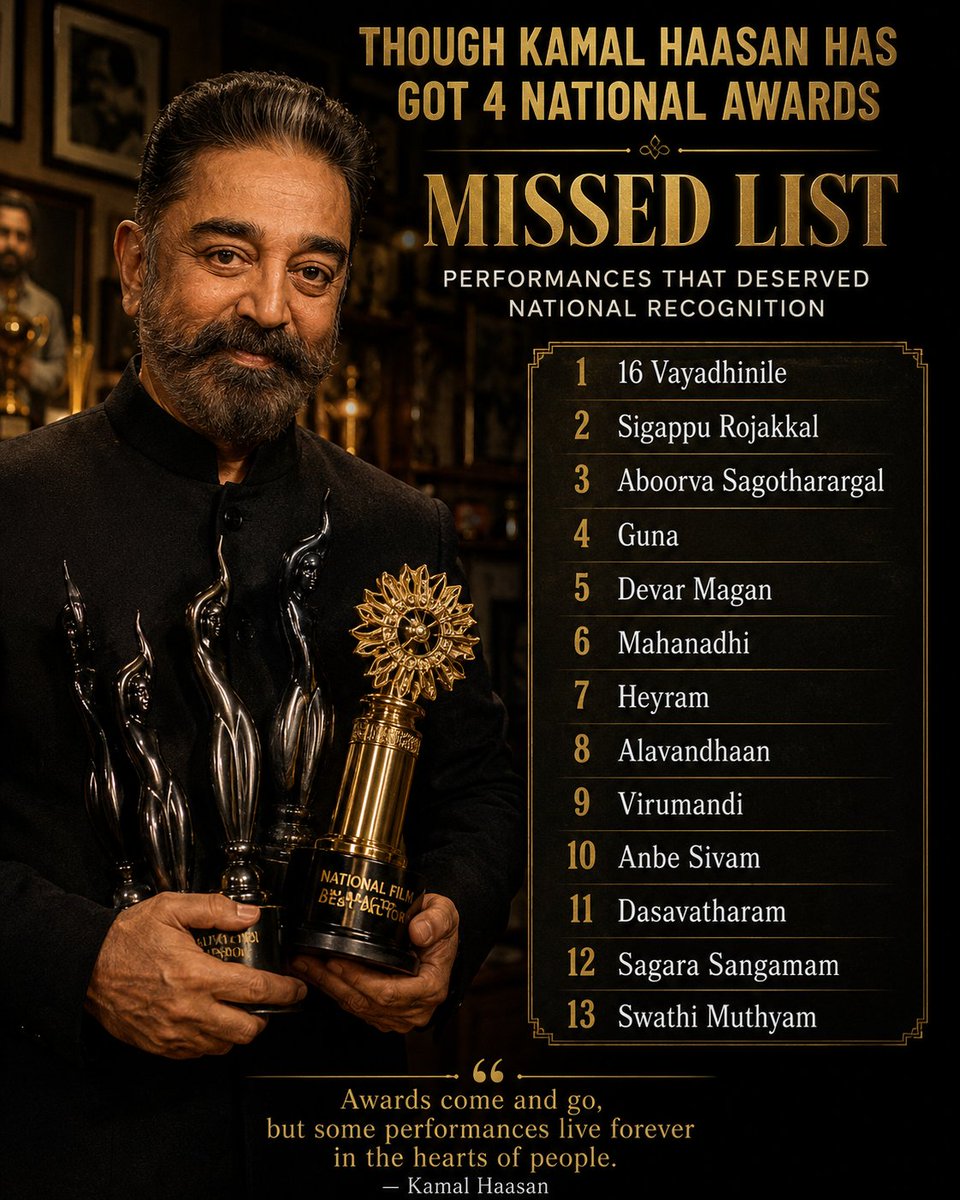 Kamalabimaani1's tweet photo. #Kamalhaasan

#Nationalawards missed list
💔💔💔💔💔

Some of the these films might have received awards for other categories but these are awards he missed for his performance in these films I guess https://t.co/6hTX8iTQFH