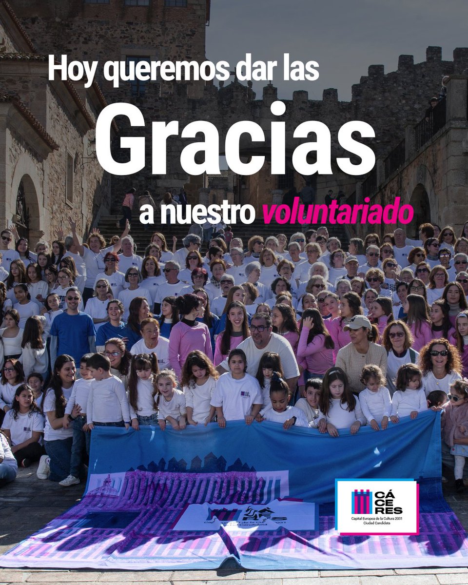 caceres_2031's tweet photo. Gracias a todas las personas voluntarias que hacen posible Cáceres 2031. 🩷💙🤍

¿Quieres formar parte de este camino? Hay un lugar para ti.
👉 https://t.co/DJ9T8bJkOG

#Cáceres2031 #Transcultura #Voluntariado #CapitalEuropeaDeLaCultura https://t.co/GsrxkyXxX9
