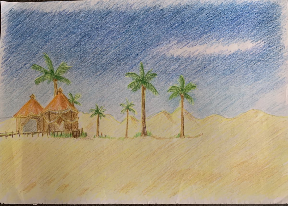 DQ10_private_f's tweet photo. 7月21日のねぐぅさんの配信のクロッチ時間に描いた絵をちょっと時間かけて描いてみる。何かに集中する時間を作るのって結構メンタルにいいかも？
一枚目　元にした風景
二枚目　配信中に描いた絵
三枚目　さっき描き直した絵
改めて見ると二枚目が楽譜の裏に描いてるのモロバレや。 https://t.co/7g9wZjri5J