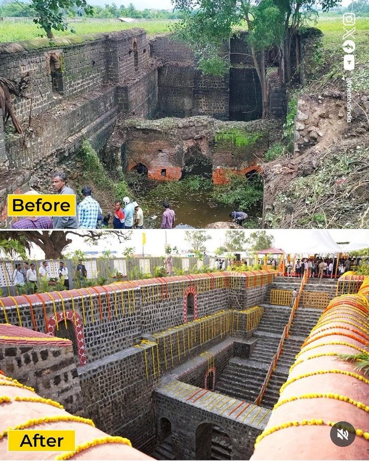 india_plus_'s tweet photo. Indore's 300 year old historic stepwell built by Devi Ahilyabai Holkar has been restored and beautified. https://t.co/vLbzkVi0Up