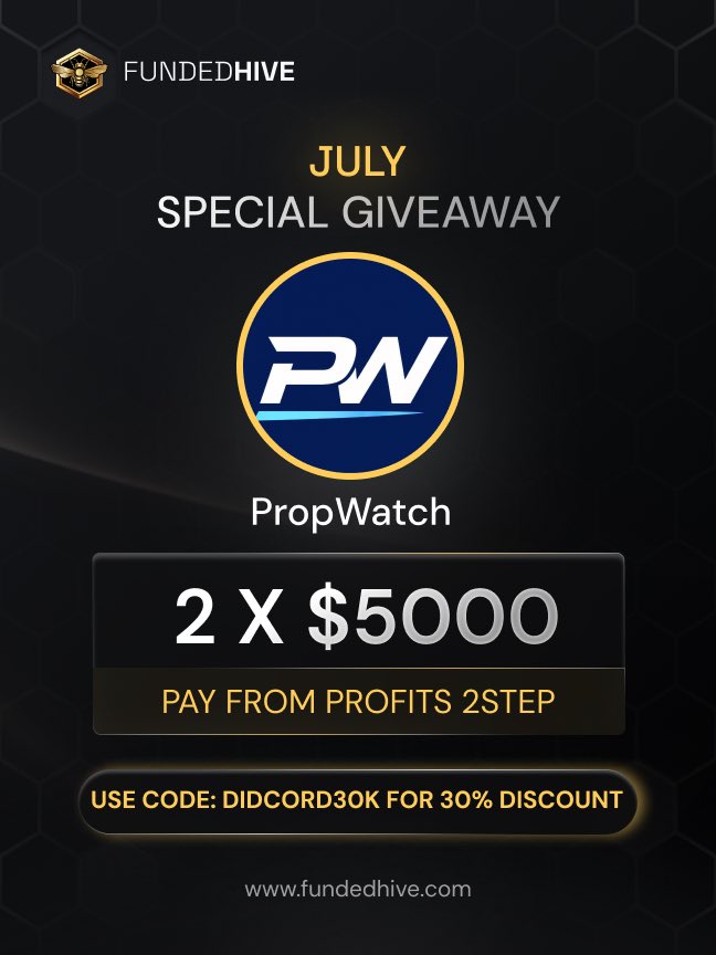 propwatchmedia's tweet photo. 🚀 1,500 FOLLOWERS GIVEAWAY

What started as a small idea has quickly become one of the fastest-growing voices in the prop trading industry.

To thank this amazing community, we’ve partnered with @FundedHive to give away:

🏆 2 × $5,000 Pay From Profits 2-Step Challenges

How to enter:

✅ Follow @PropWatchMedia & @FundedHive 

✅ Like , Repost  & Quote this post

✅ Follow FundedHive on Insta- https://t.co/D1vtm1SspQ

✅ Join the FundedHive Discord - https://t.co/8B9nng1axR

✅ Join Our Discord - https://t.co/A3OpOvckPr

✅Comment why you want to trade with FundedHive

Thank you for being part of PropWatch’s journey.

This is only the beginning. 🤝

Bonus:

💰 Use code DIDCORD30K for 30% OFF at FundedHive.

Good luck, everyone.