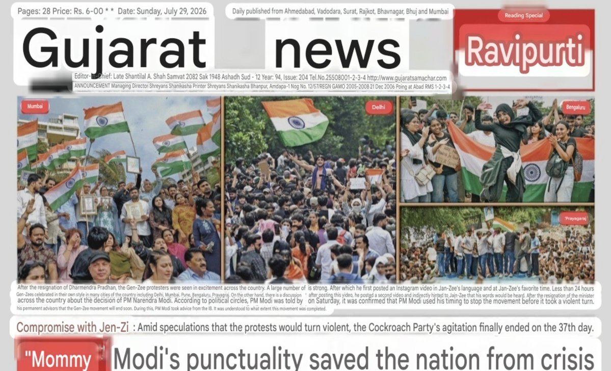 kapsology's tweet photo. How people of Gujarat are continuously brainwashed using Gujarati media..

Exhibit no-56

"मोदी ने समय रहते देश को संकट से बचा लिया"

This is the heading of a prominent Gujarati newspaper.

(Original on the left and translated on the right) https://t.co/GJqBH2SACU