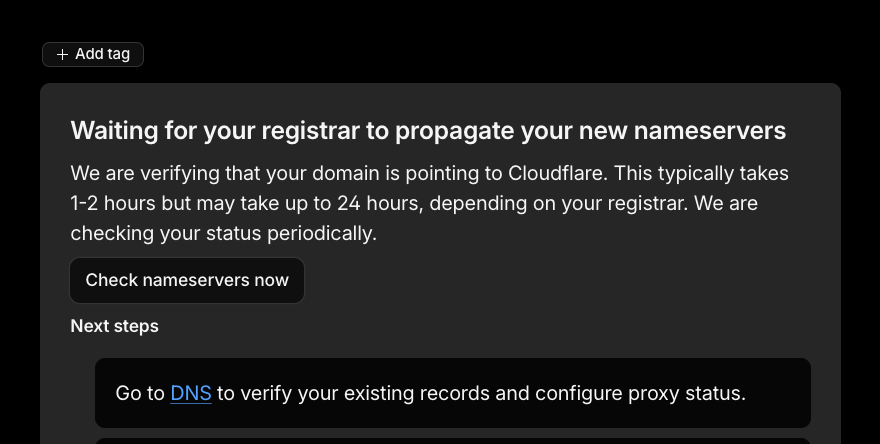 shadowcod3r's tweet photo. I'm convinced this @Cloudflare "Check nameservers" button is one of those fake elevator buttons https://t.co/XfzyeGL3A2