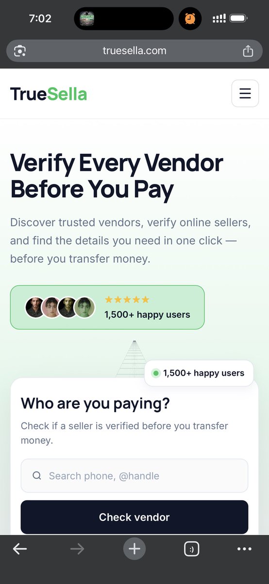 Truesella's tweet photo. Before you pay any WhatsApp vendor today, take 10 seconds to check their trust score.

TrueSella shows real reviews and identity details so you can shop with more confidence.

Try on web 👉 https://t.co/HhGCJtjopH
Try on WhatsApp: +234 803 798 5961 https://t.co/voVPU6p8w2