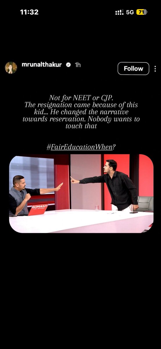 Devendr12142898's tweet photo. Mrunal Thakur instagram story against reservation.

> Nobody wants to touch that topic. https://t.co/99v8gdw78B