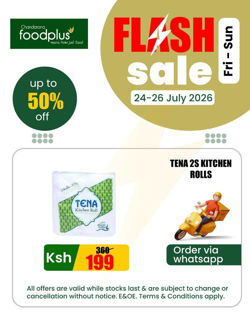 ChandaranaSuper's tweet photo. It’s now or never! ⏰ The weekend flash offers end tonight at Chandarana Foodplus. Beat the heavy afternoon crowds, handle your general shopping early, and lock in your final savings right now! 🛍️🏃‍♂️ #ChandaranaFoodplus #LastChance #SundayFlash #WeekendWrapUp #FinalHours https://t.co/ZzQbVTnixY