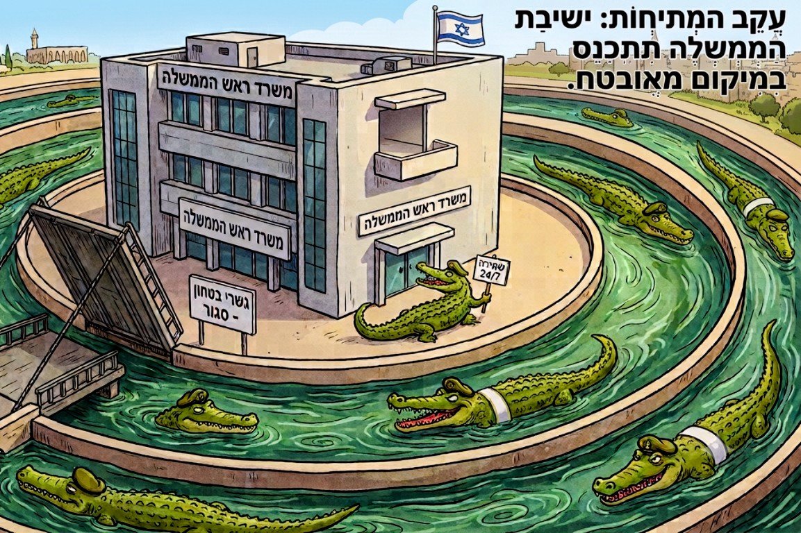 AmiDror's tweet photo. עקב המתיחות: ישיבת הממשלה תתכנס היום במיקום מאובטח...השיכורה שוב בהתקף פרנויה קלינית? https://t.co/m3RgZKb7mR