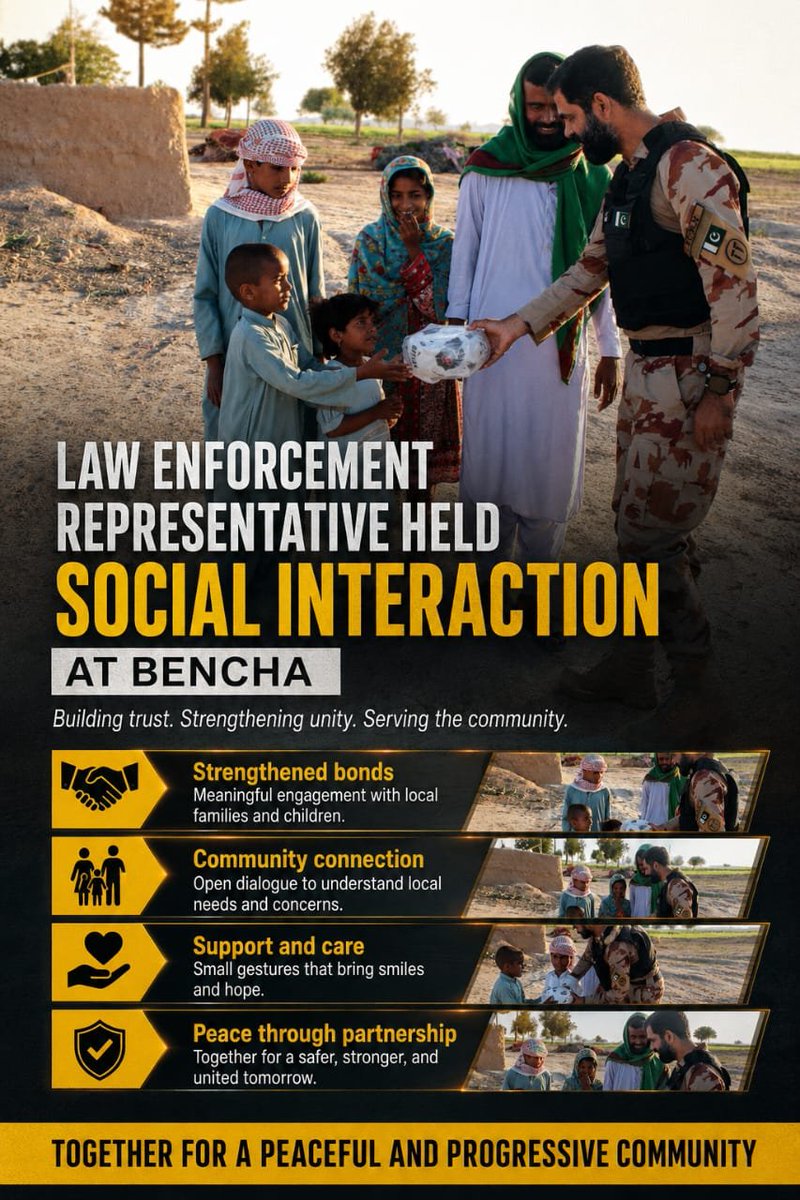 AQumbarni88299's tweet photo. Security Forces engaged with residents in Bencha through positive community interaction, strengthening trust, promoting cooperation, and fostering lasting peace, unity, and mutual respect. 🇵🇰
#Bencha #CommunityEngagement #SecurityForces #BuildingTrust https://t.co/lJyZkxefWC