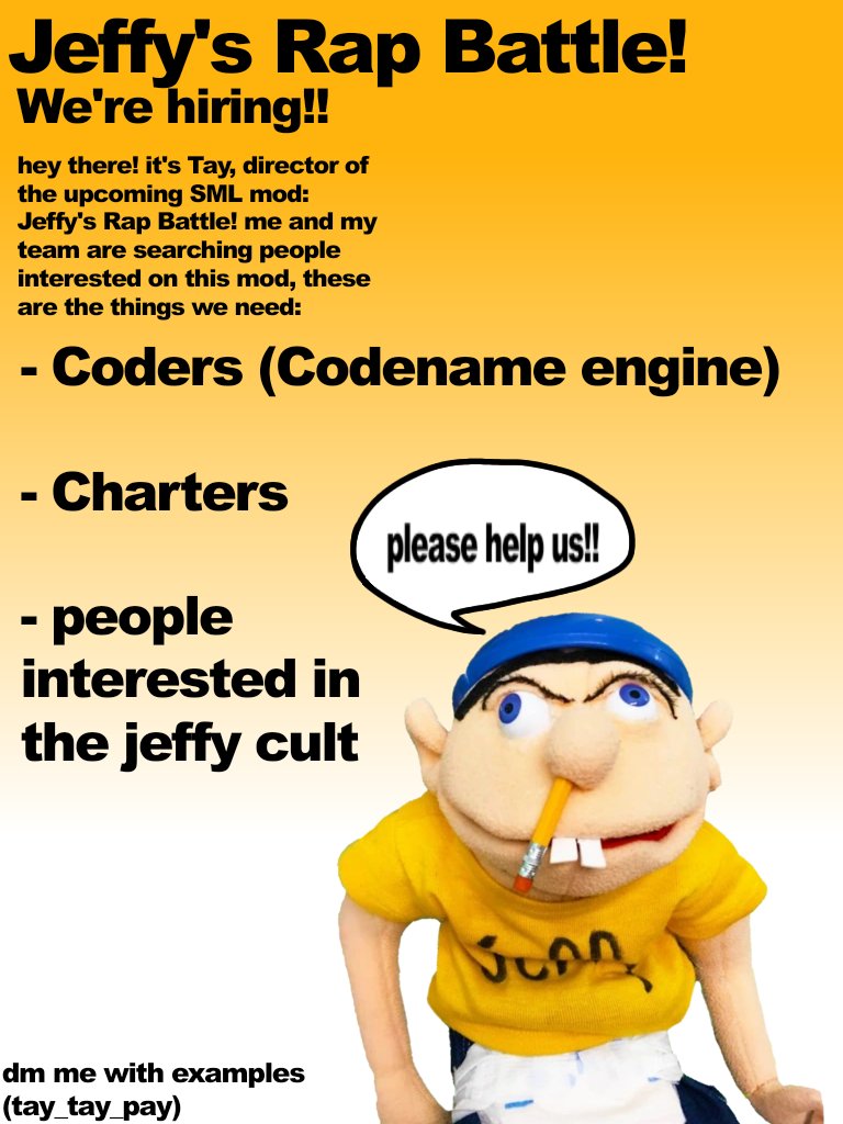 taynygaynywayny's tweet photo. searching peeps to work with me in my jeffy mod✏️🚴‍♀️!!
DM me in discord if ur interested (tay_tay_pay) https://t.co/1thmK5mVAP