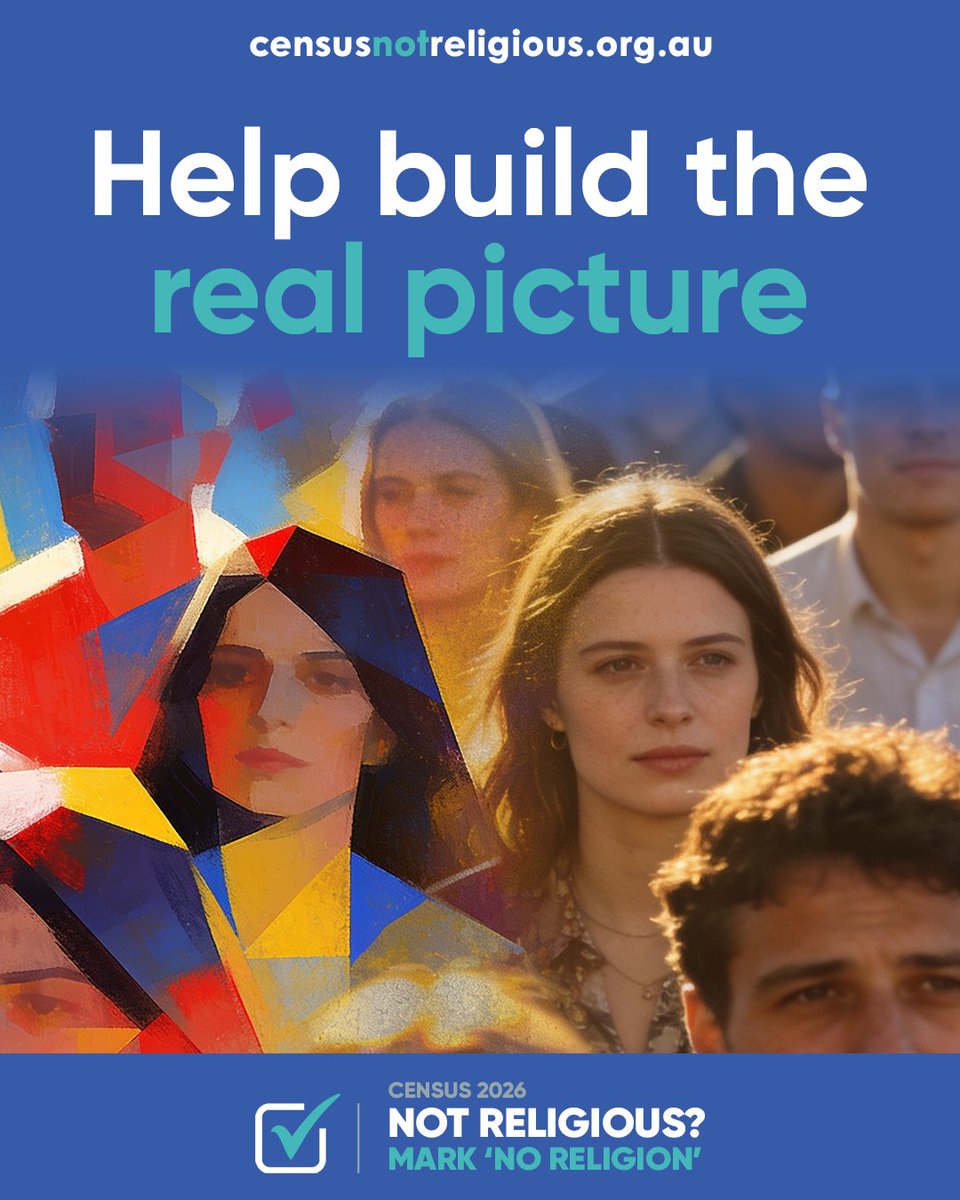 CensusNR's tweet photo. Surveys show Australia is less religious than the Census suggests — but it's the Census that shapes policy and funding. If you're not religious, marking 'No religion' helps build the real picture: https://t.co/Be5GbwoKq6
#Census26 #NotReligious #Census2026 https://t.co/aspMJGmX5A