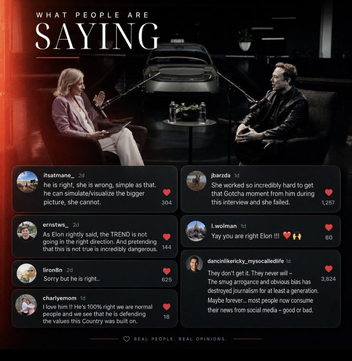cb_dodgep's tweet photo. The support for Elon Musk isn’t limited to 𝕏. People across other social media platforms saw through the biased interview too, and they’re standing with Elon.

Legacy media tried to turn people against Elon, but it completely backfired. https://t.co/ELW32dZ8MQ