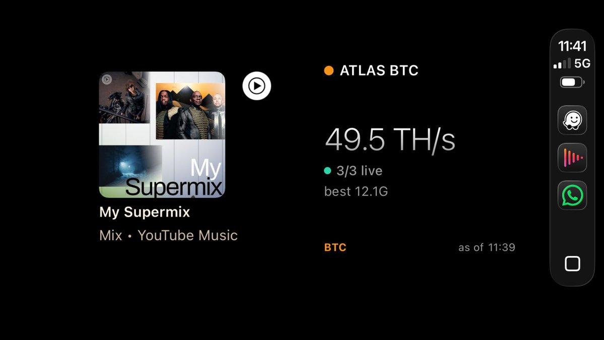 solodeckapp's tweet photo. Solodeck on CarPlay 

Hashrate, online workers, best share on your  Apple CarPlay widget 

#Bitcoin #solomining #carplay @AtlasPool_io https://t.co/PW1Nbfm1EP