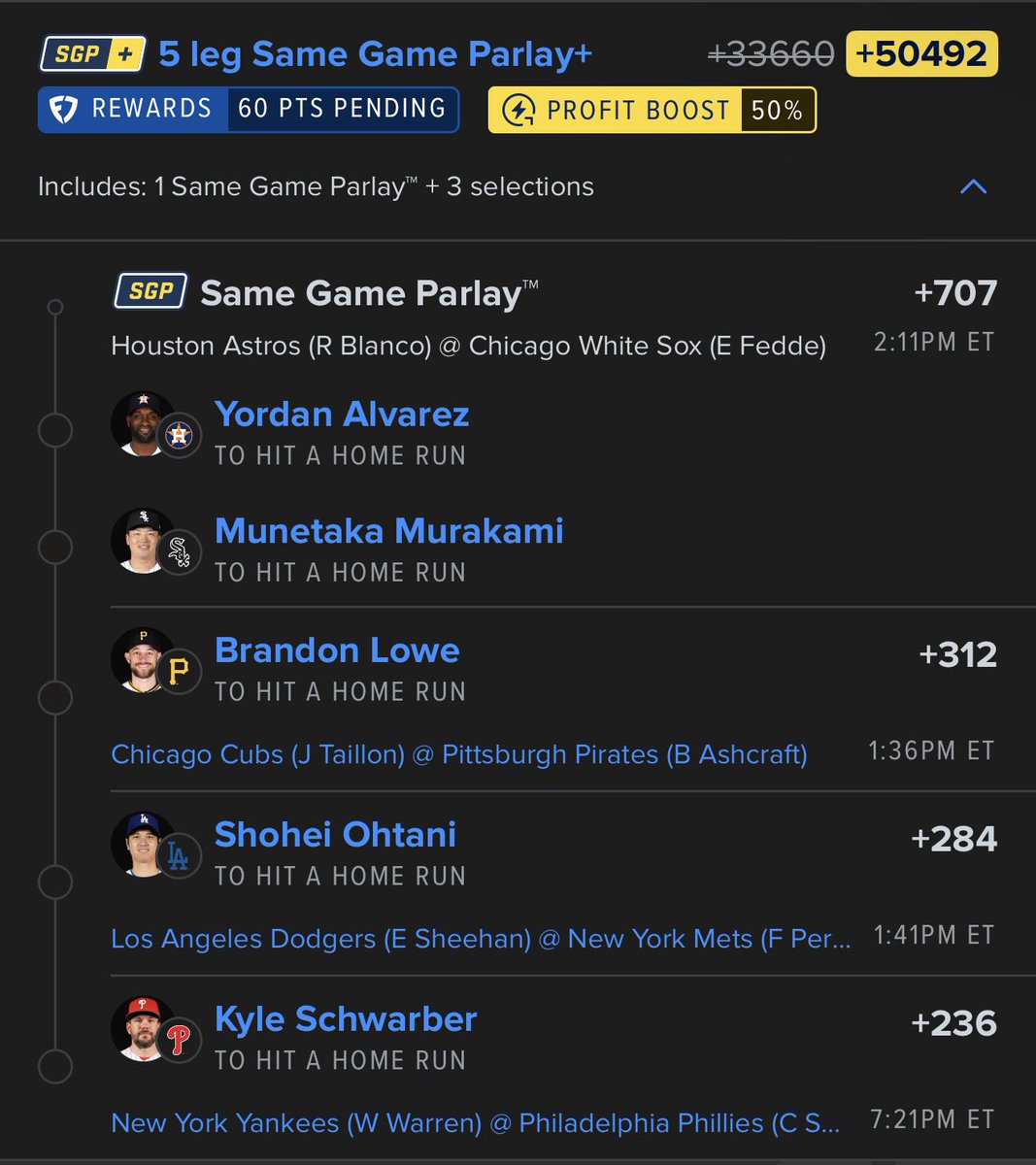 DrewskiiHQ's tweet photo. 🚨 BEFORE FIRST PITCH 🚨

This is the HR ticket I’m rolling with today.

💣 Alvarez
💣 Murakami
💣 Lowe
💣 Ohtani
💣 Schwarber

+50,492 Odds.

Bookmark this.

If they start leaving the yard… you’ll know where you saw it first. 👀⚾️🔥

❤️ Like if you’re tailing.
🔄 Repost if you’re chasing a monster payout today.

#MLB #HomeRun #HRParlay #MLBPicks #FanDuel #BaseballTwitter #SportsBetting #GamblingTwitter #DrewskiiHQ

@Playbook
