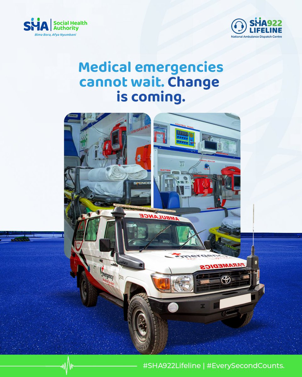 _shakenya's tweet photo. Medical emergencies cannot wait. A faster, smarter, more coordinated emergency response is almost here. Stay tuned. #SHA922Lifeline #EverySecondCounts #Nationalambulancedispatchcenter #comingsoon https://t.co/DmftBVGcxL