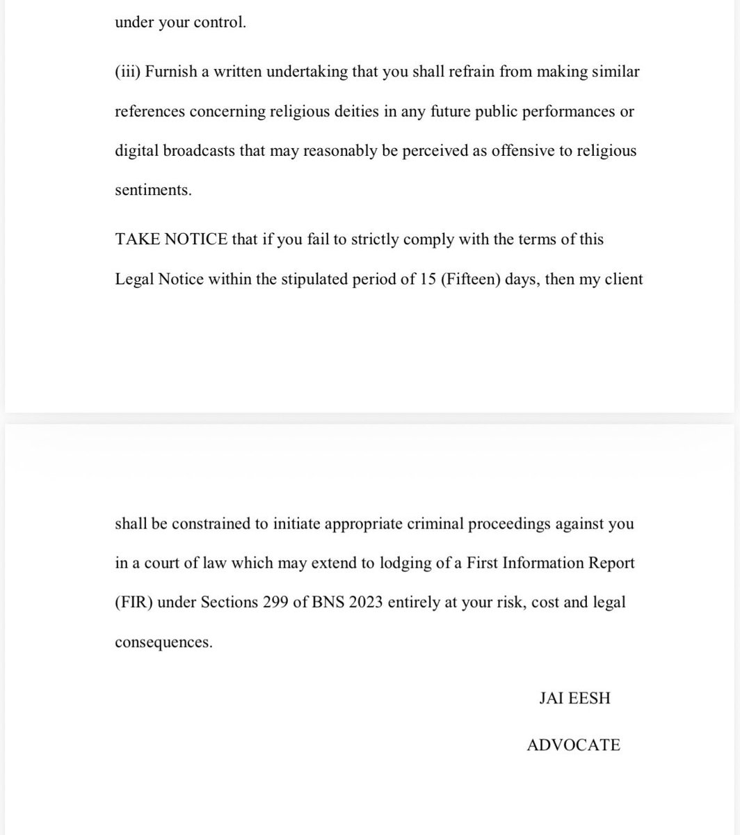 HinduLegalFund's tweet photo. THE LAW HAS BEEN SET IN MOTION.

Today, Hindu Network Foundation, through Hindu Legal Fund, has formally issued a legal notice to Kunal Kamra in respect of statements that have outraged the religious sentiments of millions of Hindus and given rise to serious legal consequences. https://t.co/7VTu28YkQz