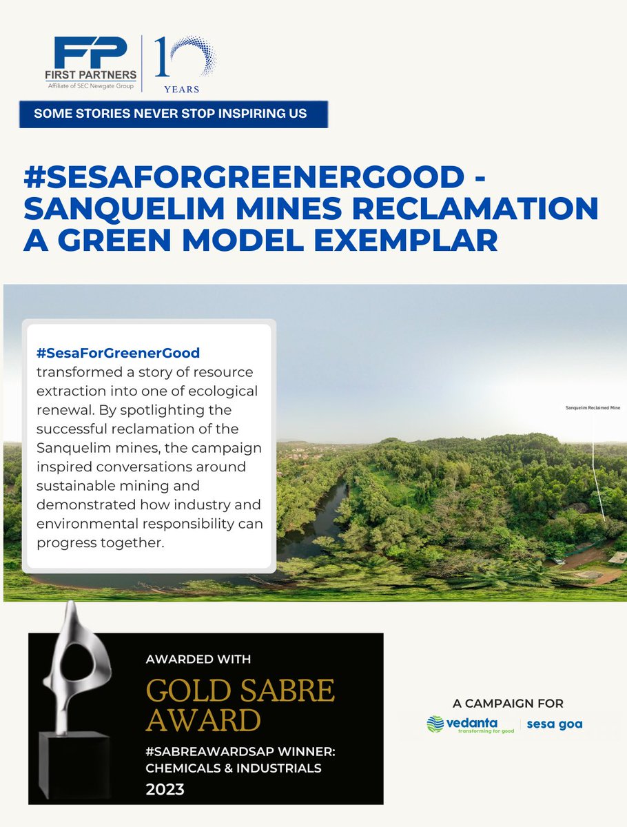 FirstPartners_'s tweet photo. Every award-winning story becomes a part of our legacy.

As we celebrate 10 years of First Partners, we look back at #SesaForGreenerGood a campaign recognised with the Gold SABRE Award 2023 and a reflection of our commitment to purposeful communication.

@santanugogoi https://t.co/6Yj98RbSGm