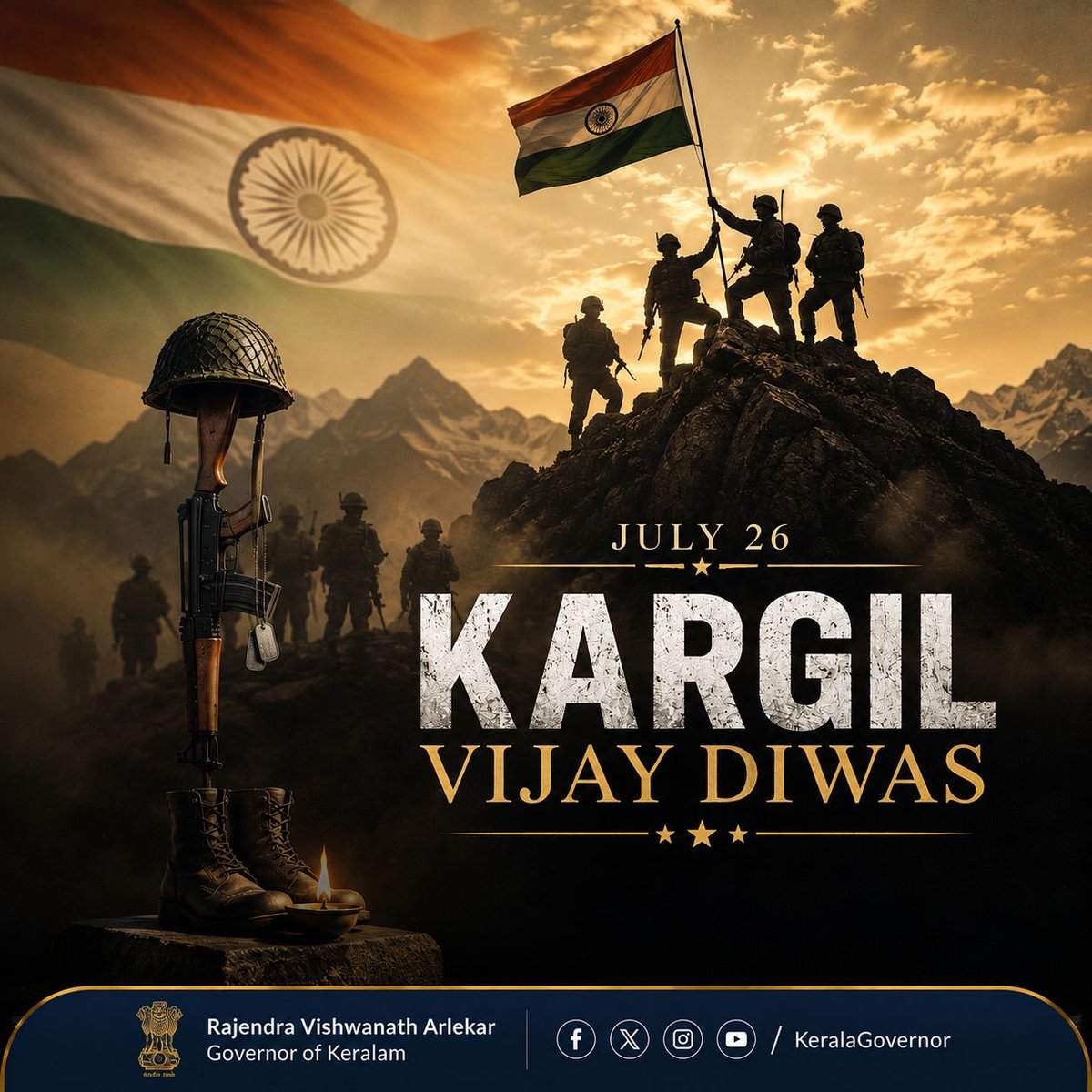 KeralaGovernor's tweet photo. Salute India's armed forces on Kargil Vijay Diwas, the historic day which fills every Indian with pride. https://t.co/XMKXiQYxMg