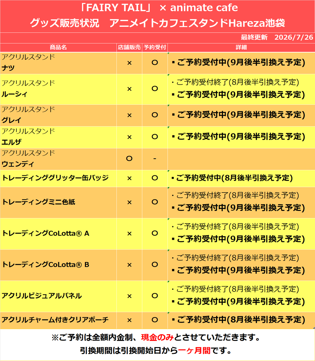 animatecafe_hrz's tweet photo. 【FAIRY TAIL】
【お知らせ】 

ご好評につき下記商品がお品切れいたしました。
全額内金制(現金のみ)にてご予約を承っております。

・アクリルスタンド　グレイ

※グッズの販売状況詳細は画像をご確認ください

#fairytail #フェアリーテイル #FT20周年 https://t.co/UF7whewslx