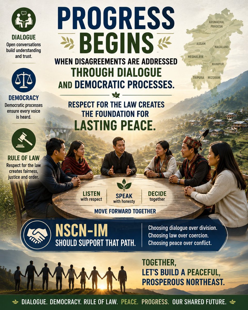 Ningthoupho's tweet photo. Strong and lasting peace grows from open dialogue, democratic values, and respect for the law—not confrontation. NSCN-IM has an opportunity to support this path toward stability and development. #StopTerrorFunding #ExposeNarcoTerror #PeopleNotTheProblem #PeaceInNorthEast https://t.co/RmxYKH5WBz