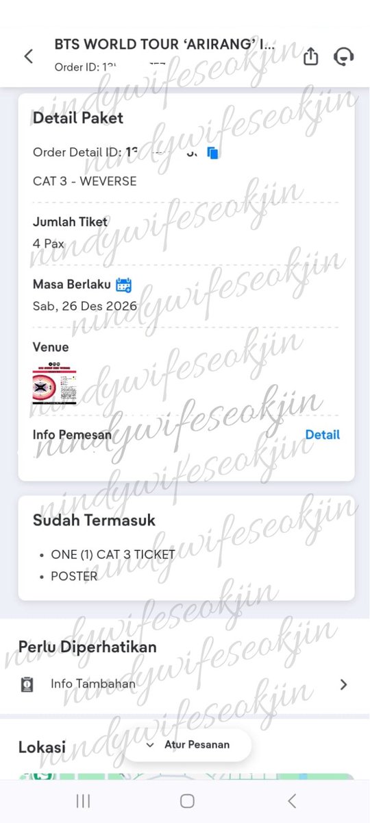 Nindyanm24's tweet photo. WTS ARIRANG WORLD TOUR CAT 3 DAY 1 (1TIX) bisa COD jakarta bogor depok juga boleh .. 
DM by instagram : nindyaanm24
minat boleh tanya tanya yaa my💜

#WTS #tiketkonser #arirangworldtour 
#bts https://t.co/PyKV2LRWL4