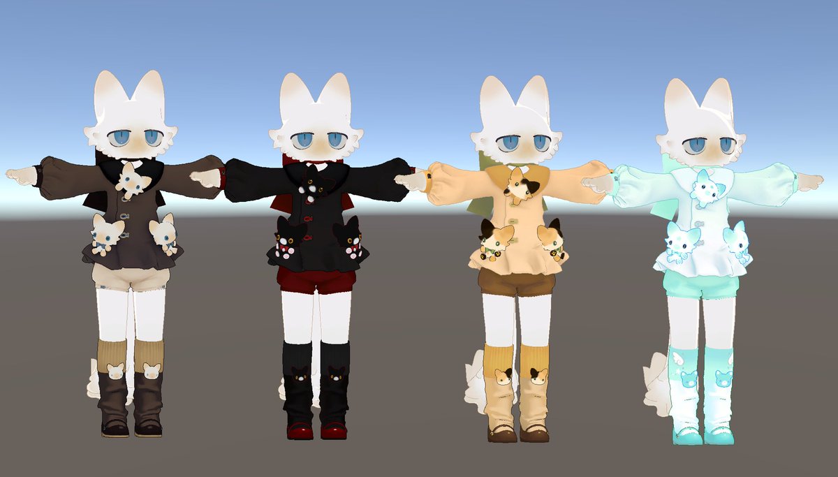 himanta3D's tweet photo. Nekocoat 🐈 
フィニシフ対応衣装を制作中です！
あちこちについたぬいぐるみがポイントのコートです♪ ｖ（＾＿＾ｖ）♪

#ﾓｸbutter #VRChat https://t.co/p26ycefIem