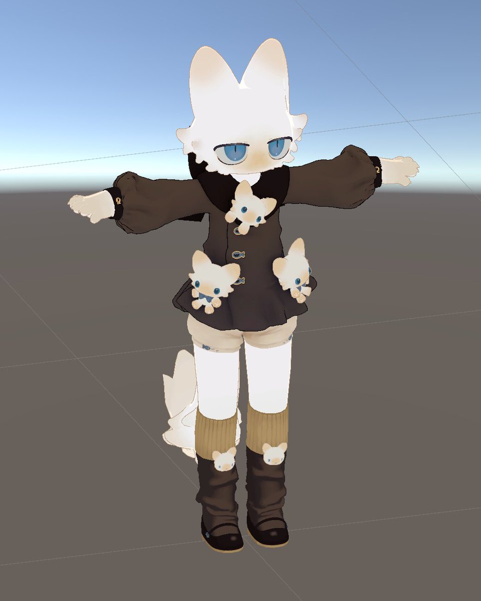 himanta3D's tweet photo. Nekocoat 🐈 
フィニシフ対応衣装を制作中です！
あちこちについたぬいぐるみがポイントのコートです♪ ｖ（＾＿＾ｖ）♪

#ﾓｸbutter #VRChat https://t.co/p26ycefIem