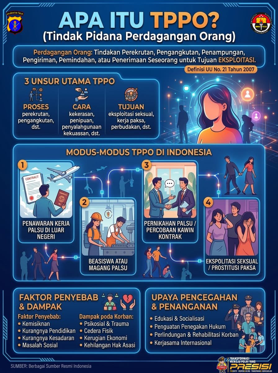 Poldakaltim's tweet photo. Tindak Pidana Perdagangan Orang (TPPO) atau human trafficking bisa mengintai siapa saja lewat berbagai modusโmulai dari iming-iming kerja luar negeri gaji fantastis, magang palsu, hingga jualan lowongan online.
โ
โ#StopTPPO #CegahPerdaganganOrang #TPPO #HukumDanKeamanan https://t.co/CBSW9bpdcl