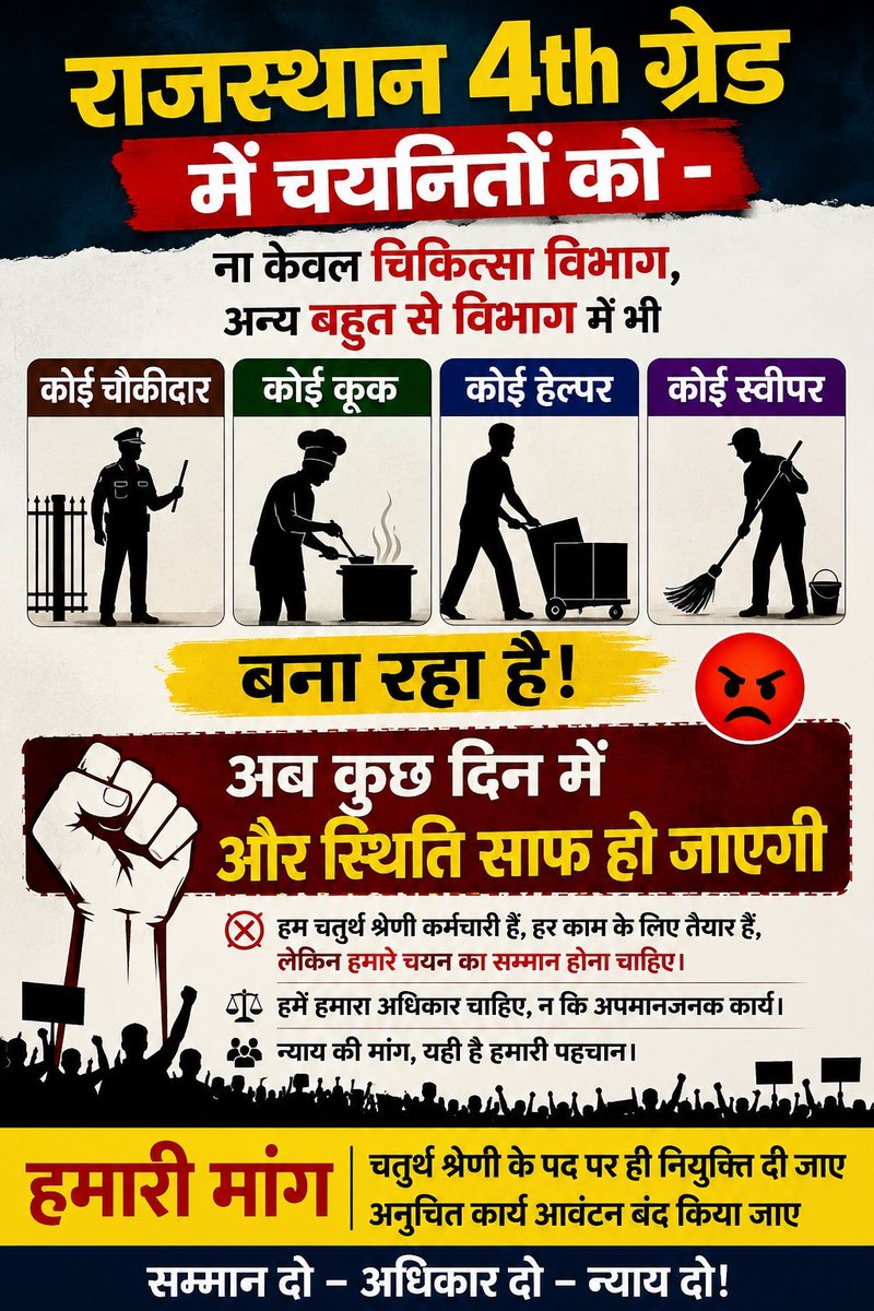 samosaa__'s tweet photo. चतुर्थ श्रेणी कर्मचारी = चतुर्थ श्रेणी कर्मचारी।
वार्डबॉय = वार्डबॉय।
स्वीपर = स्वीपर।
तीनों पद अलग हैं, इन्हें मिलाना बंद करें।
#JusticeFor4thGrade #JusticeFor4thGrade #JusticeFor4thGrade  @nhm_rajasthan @GajendraKhimsar https://t.co/bfNeNvDxZS