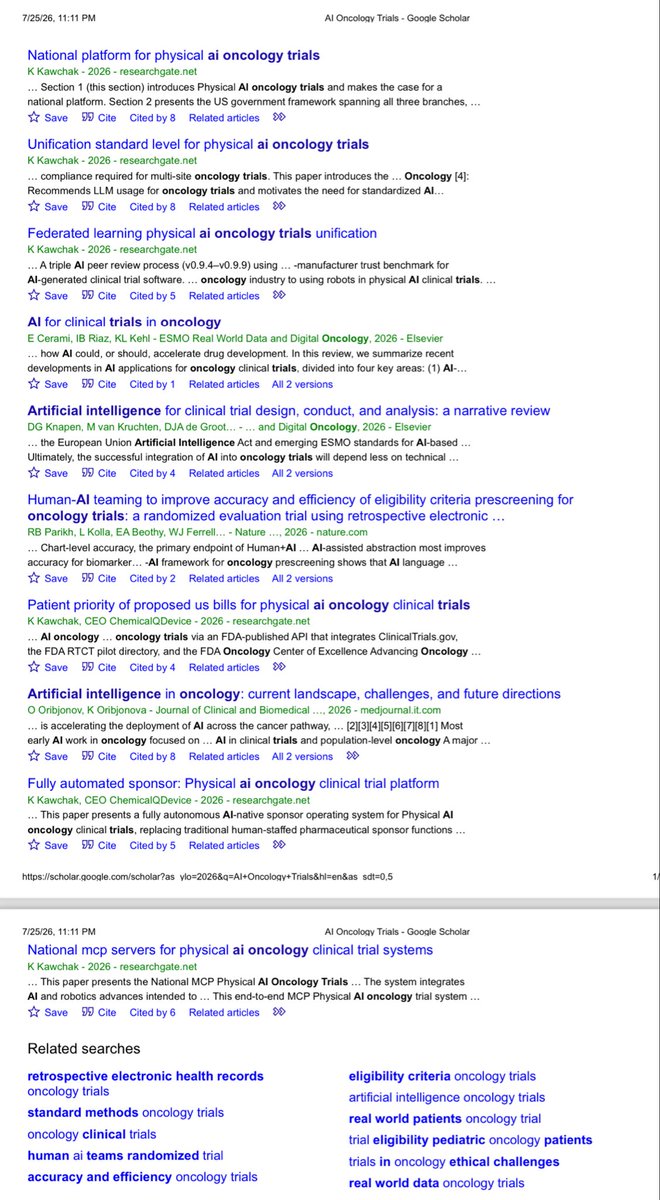 chemicalqdevice's tweet photo. Thank You for the continued support. 60% of Google Scholar "AI Oncology Trials" first page search results (Since 2026) are from ChemicalQDevice. https://t.co/1xHA4nTmHi