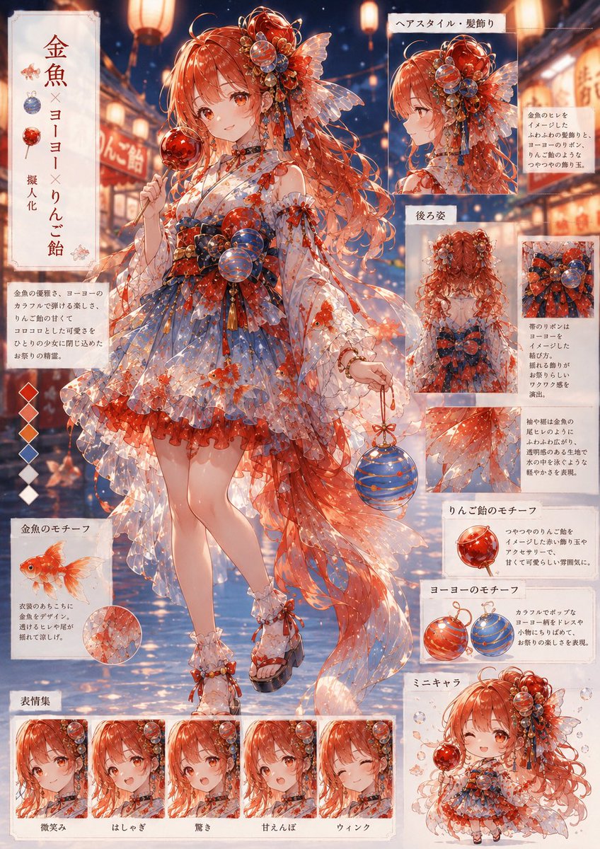 kaiseiruna's tweet photo. 夏祭りをぎゅっと詰め込んだ壁紙を作りました🎆✨

金魚🐠×ヨーヨー🎈×りんご飴🍎擬人化！

夏祭りの思い出を1枚に。

BOOTHで無料配布しています🌸
実際に見てみてね💕︎

#壁紙配布
#ス��ホ壁紙
#AIイラスト
#夏祭り
#金魚
 #BOOTH https://t.co/8JxsgfEwCl