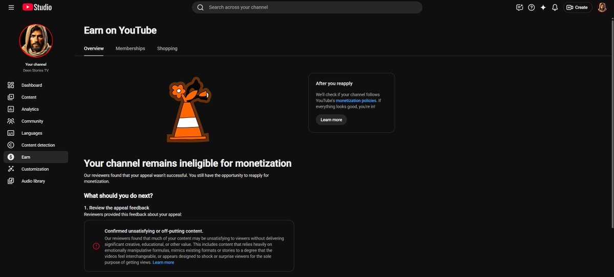 DeenStoriesTV's tweet photo. @TeamYouTube @YouTubeCreators @nealmohan @YouTube 
Just got an email saying the appeal for my channel DEEN STORIES TV is final and that my videos are being treated as “shocking or disturbing” under the Unsatisfying or off-putting policy.

I’m still struggling to understand this. These are 40–60 minute authentic historical documentaries. Every video tells a completely different story with different research, different figures, and different context. I spend weeks studying real books, write the full script myself, and edit everything by hand. I only upload once a month because each video takes that much work.

This is the complete opposite of AI channels that post dozens of similar videos every day just for views. Anyone who simply watches the public videos on the channel can clearly see the real effort and educational value, not something made to shock or manipulate viewers. The comments on every video on my channel also show that people appreciate the research and depth in each documentary. I even made a full appeal video explaining my entire process.

I fully support YouTube removing real off-putting and low-effort content. But treating genuine, carefully made educational documentaries the same way just doesn’t feel right.

Please can a real human review the channel and the appeal video?

Channel: https://t.co/FcB7qD98AE