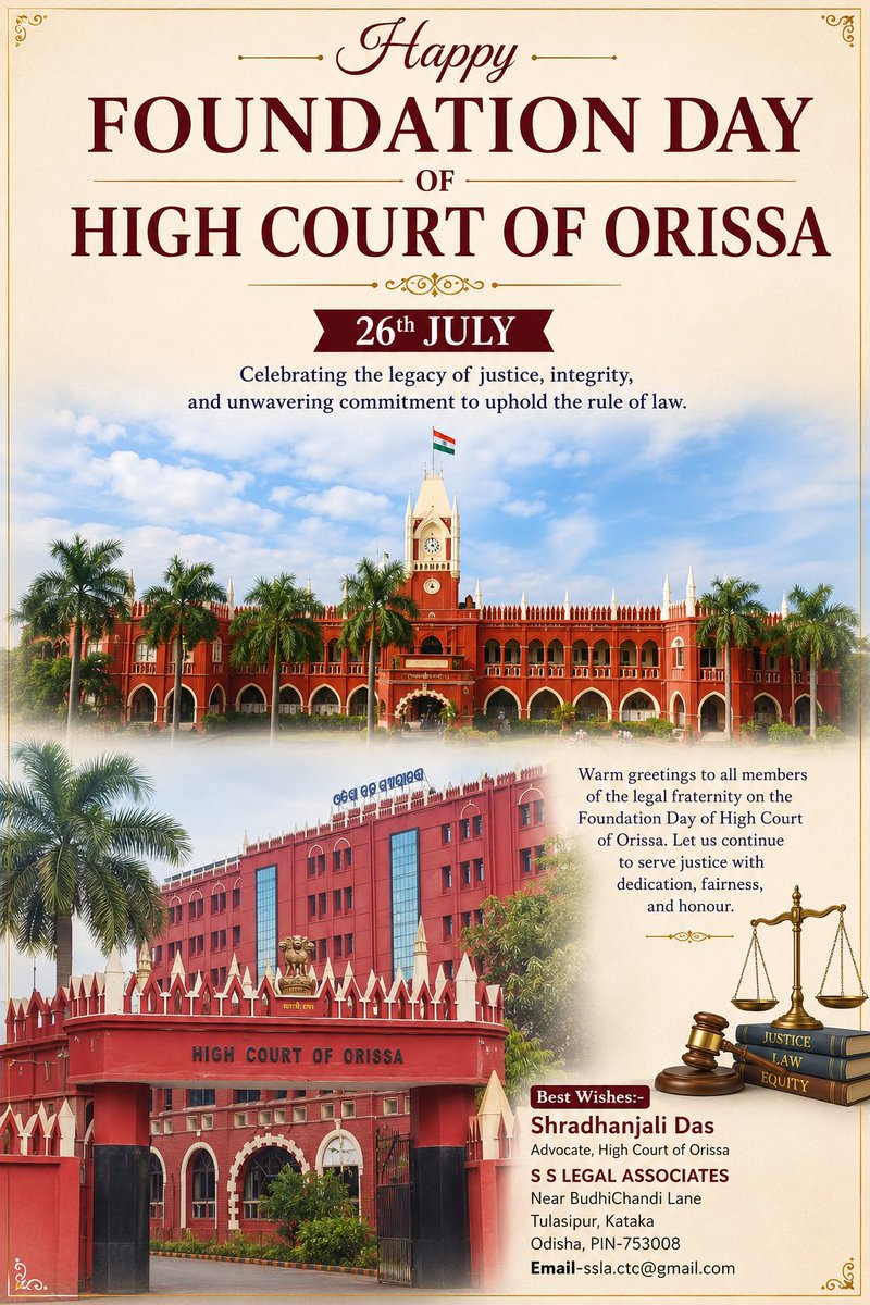AdvShradhanjali's tweet photo. #HighCourtOfOrissa #OrissaHighCourt #FoundationDay #LegalFraternity #Justice #Judicial #Court #Odisha #Legal https://t.co/wfb7uoQzAB