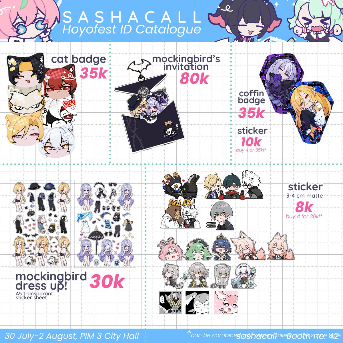 sashacall's tweet photo. [RT ♥️] 
Hello! 
here’s what I’ll bring for #HoYoFest2026

🗓️ booking period: 26-29 May 
💌 Pick-up only
🌟 Fandom:  ZZZ, Honkai: Star Rail

More in reply ⬇️
---
#hoyofestID #HoYoFest https://t.co/wy1YS8gpb6