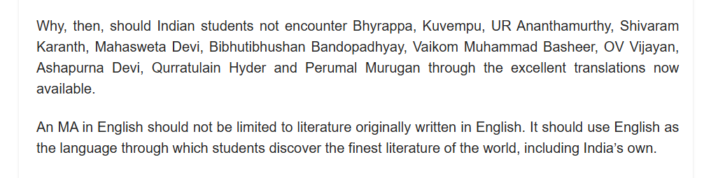 MAOrthofer's tweet photo. I'm all for students in India (&amp; elsewhere) encountering these authors in English translation, but maybe the proper (academic) place to do so is a different concentration ? https://t.co/a263x3wJA6 (Article: "Why every Indian university must rethink the MA in English Literature") https://t.co/5lFU1DEHkO