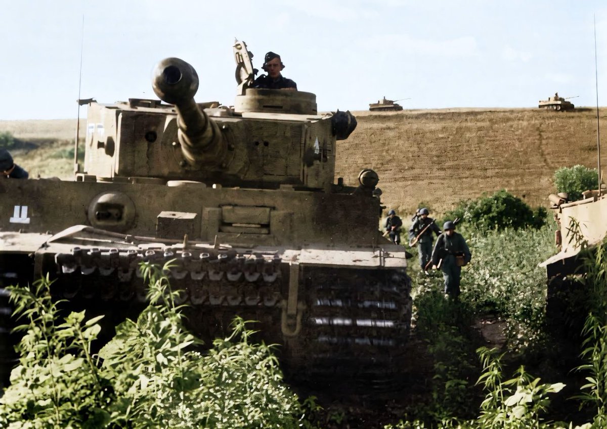 TheAxisCampaign's tweet photo. Tiger I tanks of the 2nd SS Panzer Division ‘Das Reich’ advance to their objective during Operation Citadel.

Kursk Salient, July 1943. https://t.co/GgmnNKvm38