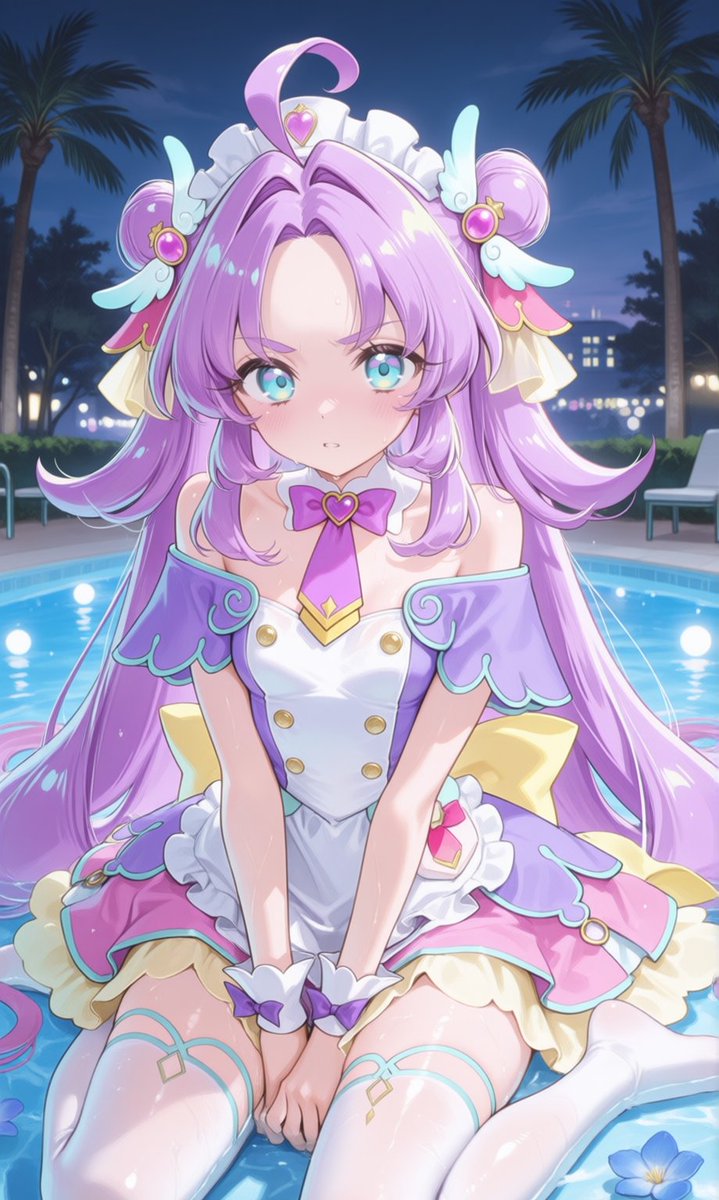 lbsupper_'s tweet photo. アンサーちゃんの夏が可愛すぎる……💙✨

左：プールサイドで少し恥ずかしそうな正式スタイル
右：夜のプールでビキニ姿、完全に無防備

どっちが好き？正直に教えて！

#CureAnswer #名探偵プリキュア #CuteAnimeGirl https://t.co/GcSIH5e0if
