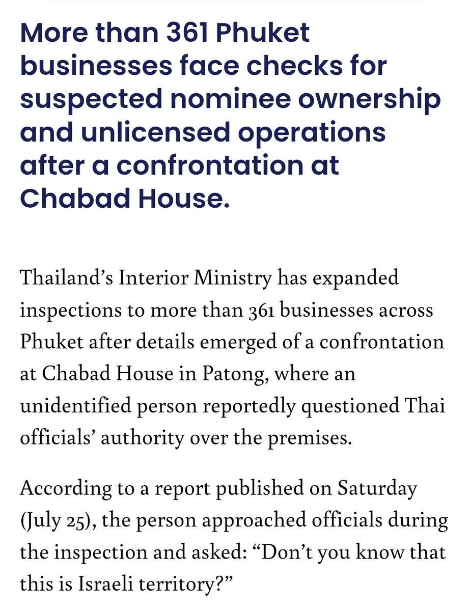 ahchoen's tweet photo. #seabling fights back 

'According to a report published on Saturday (July 25), the person approached officials during the inspection and asked: “Don’t you know that this is Israeli territory?”

'Deputy Interior Minister Polpee Suwanchawee responded: “This is Thailand. Everyone on Thai soil must comply with Thai law. No one has the right to claim sovereignty over Thai territory.”'