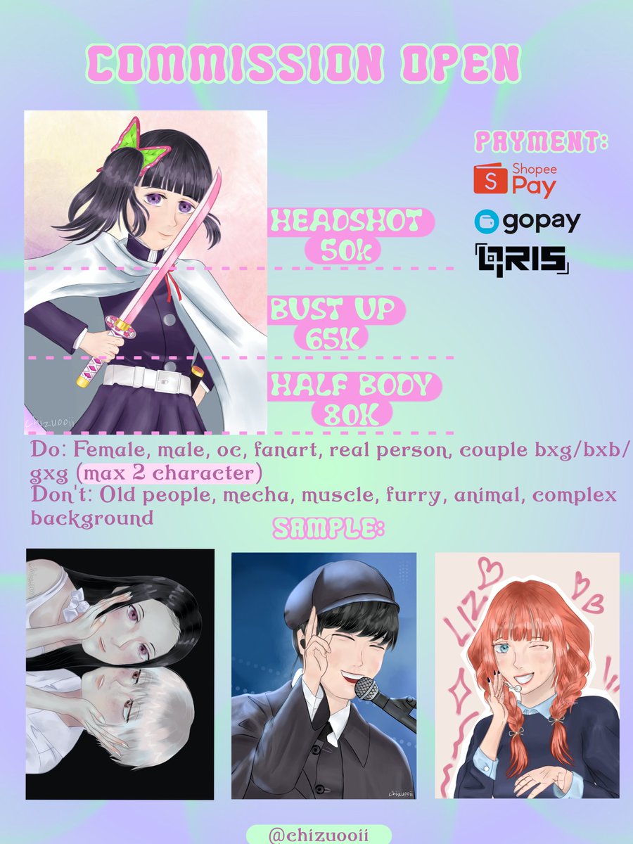 chizuooii's tweet photo. OPEN COMMISSION
For local INA 🇮🇩 only 
[🔄&amp;❤️ are very appreciated]
Haloo~ Akun open commission untuk 3 slot yaaw (⁠｡⁠･⁠ω⁠･⁠｡⁠)⁠ﾉ⁠♡
Silakan DM jika berminat 🫶🏻✨
#artcommissions #artidn #artmoots #opencommission #bealanja #zonakaryaid https://t.co/v0bjdbgFQt