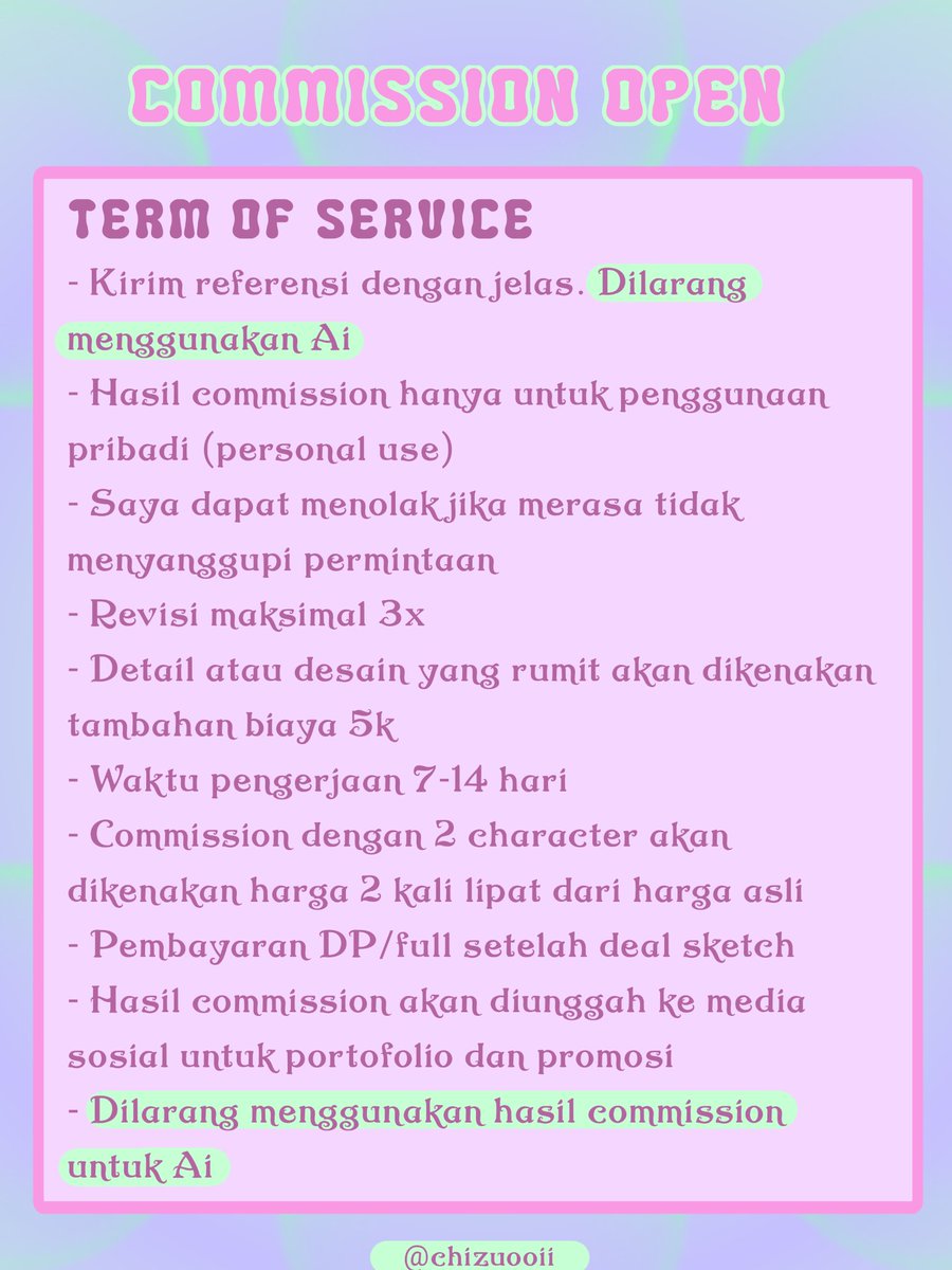 chizuooii's tweet photo. OPEN COMMISSION
For local INA 🇮🇩 only 
[🔄&amp;❤️ are very appreciated]
Haloo~ Akun open commission untuk 3 slot yaaw (⁠｡⁠･⁠ω⁠･⁠｡⁠)⁠ﾉ⁠♡
Silakan DM jika berminat 🫶🏻✨
#artcommissions #artidn #artmoots #opencommission #bealanja #zonakaryaid https://t.co/v0bjdbgFQt