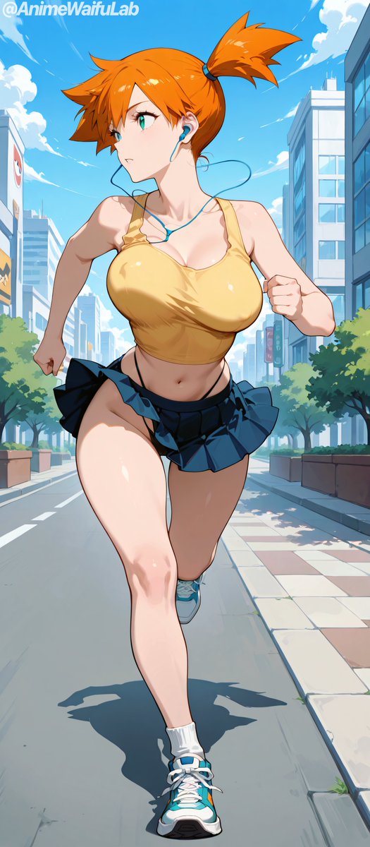 AnimeWaifuLab's tweet photo. Misty’s running like she’s about to change her entire destiny, but she’s honestly just late for coffee. 🏃‍♀️🎧 Blasting music and ignoring the world today! 💦⚡

ミスティはまるで人生の運命を変えようとしているかのように走っているけど、実はただコーヒーに遅れそうなだけ。 🏃‍♀️🎧 今日は音楽をガンガン流して、世界なんて気にしない！

#AnimeArt #MistyPokemon #Pokemon #SFWAIArt #AIArt #カスミ #ポケモン