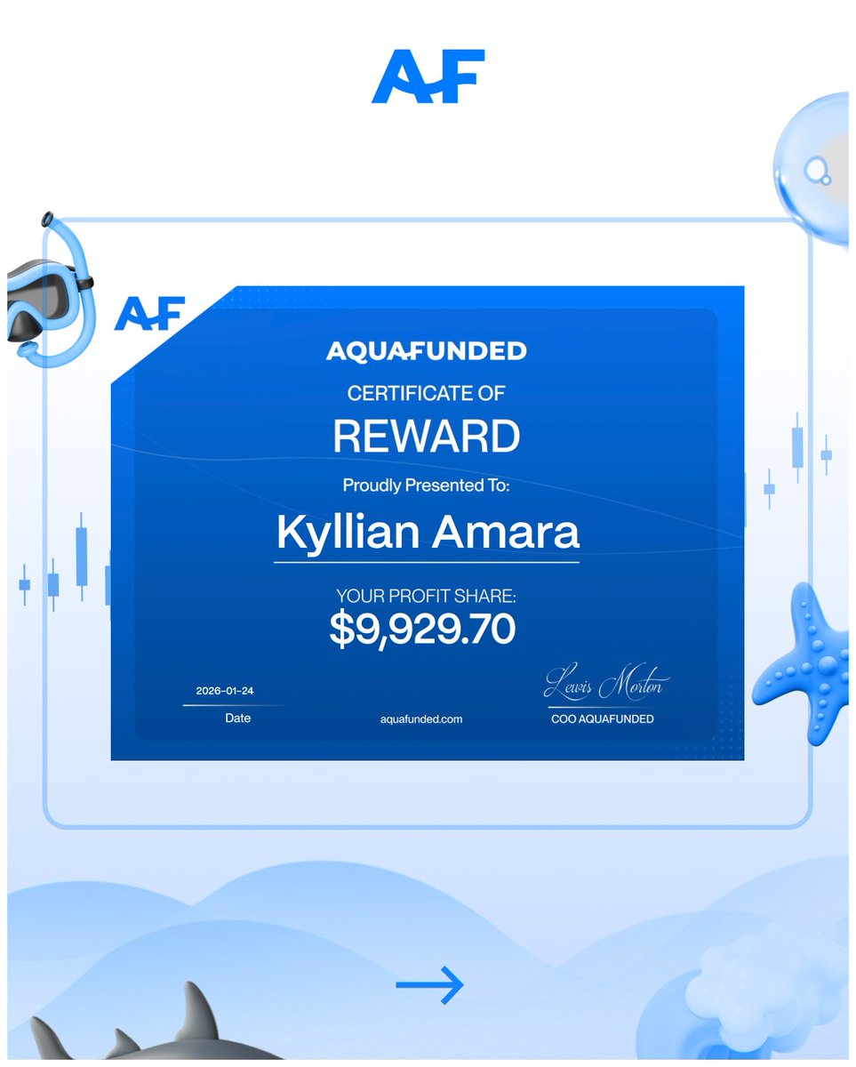 AquaFunded's tweet photo. This week:

✔️ Ollie made $4,667.00
✔️ Kyllian made $9,929.70
✔️ Matteo made $1,819.80
✔️ Abderrahmane made $2,220.00
✔️ Dawid made $2,738.70

With us you can trade up to $400,000 instantly and skip the evaluation completely

You can also request rewards on demand so you are not stuck waiting for fixed reward cycles