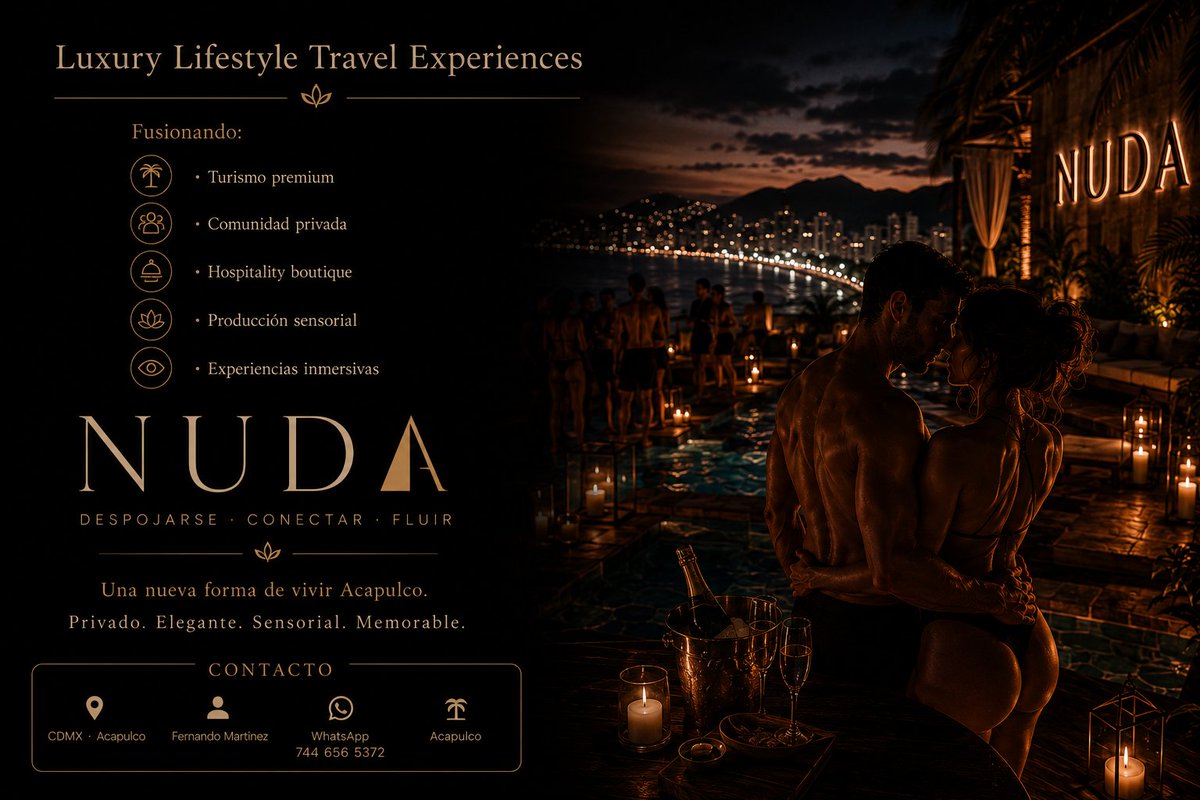 NUDAExperiences's tweet photo. Descubre una nueva forma de viajar.
🌙NUDA crea experiencias privadas para parejas que buscan privacidad y momentos memorables en los destinos más exclusivos de México.
 Luxury Lifestyle Travel Experiences.
#NUDA #Acapulco #LuxuryTravel #CouplesTravel https://t.co/q7iaucgPPi