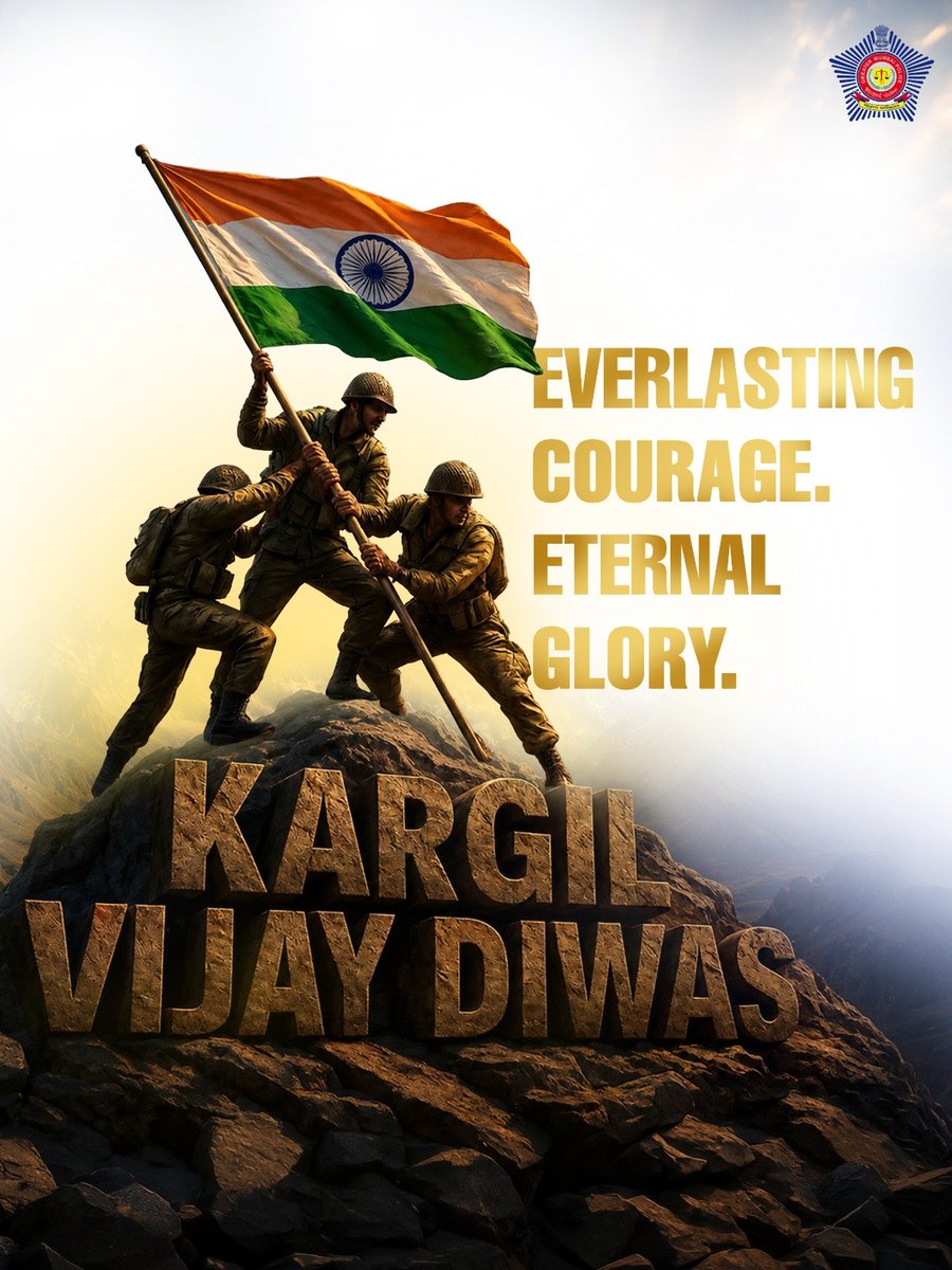 CPMumbaiPolice's tweet photo. 🔸A valour that time can never fade. 
A glory the we will honour forever.

🔸कारगिल युद्धातील वीरांच्या अविस्मरणीय शौर्याचा काळाच्या ओघात कधीही विसर पडणार नाही. वीर जवानांचे बलिदान सदैव आपल्या स्मरणात राहील. 

#कारगिल_विजय_दिवस
#KargilVijayDiwas https://t.co/Unn1T3A7jS