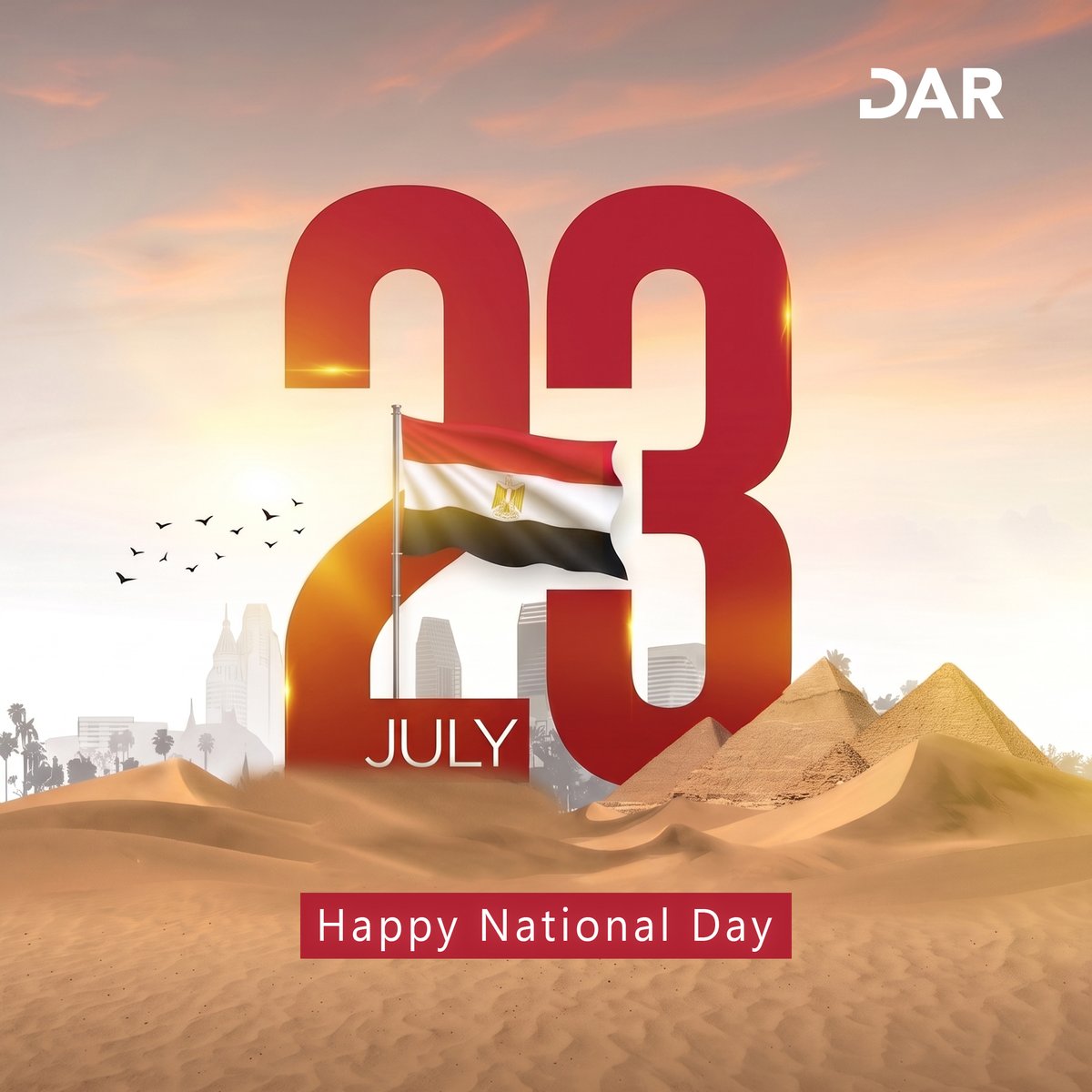 DarEngineering's tweet photo. Happy National Day, Egypt!

May this special occasion be a celebration of progress, unity, and shared achievements.

#Egypt #NationalDay #July23 #DAREngineering https://t.co/ye1FuOoZoE