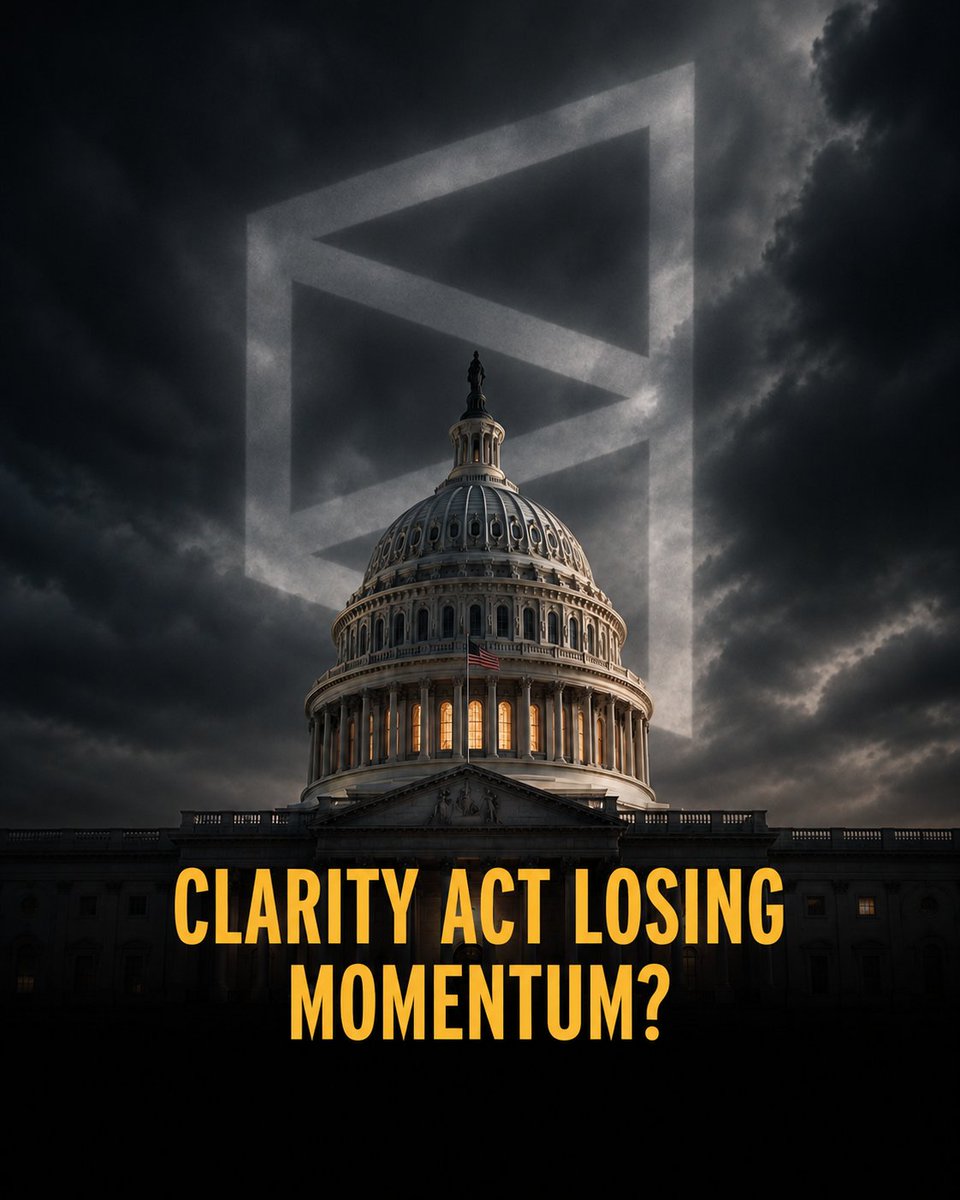 Cointelegraph's tweet photo. 🇺🇸 UPDATE: Polymarket's odds of CLARITY Act becoming law in 2026 have dropped from a peak above 80% in February to 38% today. https://t.co/KOGi1ox3Kx
