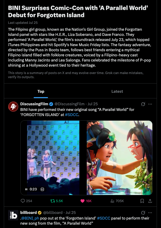 Z18Entity's tweet photo. They are genuinely one of the most visible pure-blooded Filipino acts in entertainment/music media at the moment and are making waves across several major platforms. 🫡 🤙

BINI GOES TO COMIC CON 

#BINI_AParallelWorld #BINIxForgottenIsland 
#BINI @BINI_ph https://t.co/BRc8NaskgD